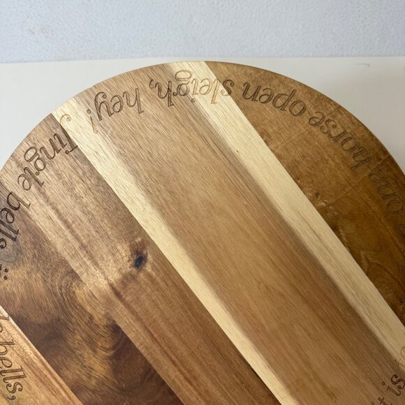 Christmas Acacia Wood Lazy Susan Rustic Table Jingle Bells Engraved Family Party - Picture 12 of 15